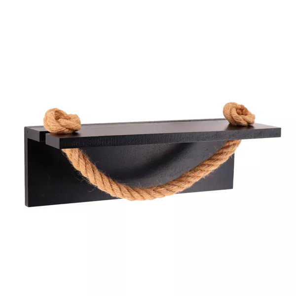 Toallero de pared adhesivo de acacia y cuerda (30 x 12 cm) Easy Chic Negro