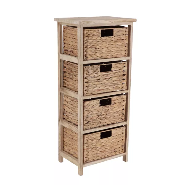 Petit meuble salle de bain 4 paniers jacinthe (86 x 37 cm) Olia Naturel