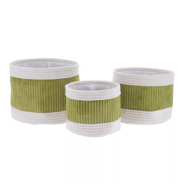 Lot de 3 paniers de rangement velours (H20 cm) Boho-chic Vert olive