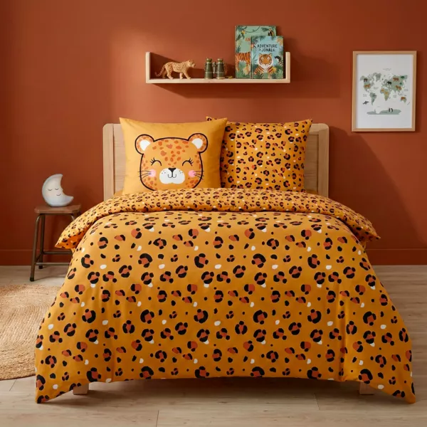 Housse de couette et deux taies enfant coton (240 x 220 cm) Lola Caramel