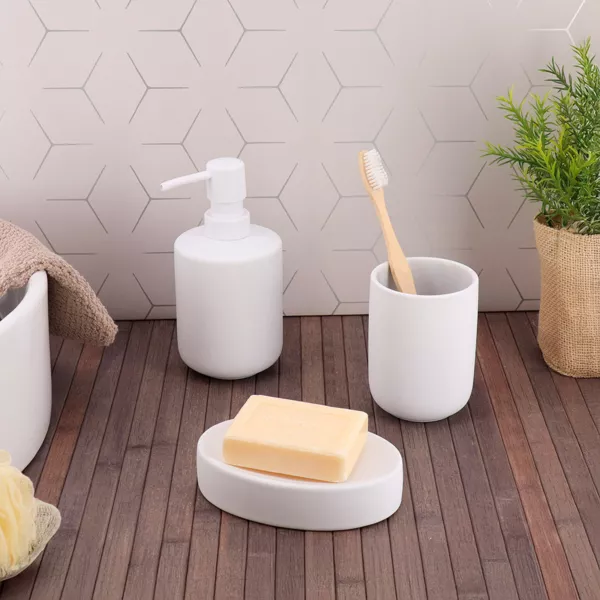 Set gobelet distributeur et porte-savon gr�s Timeless Blanc