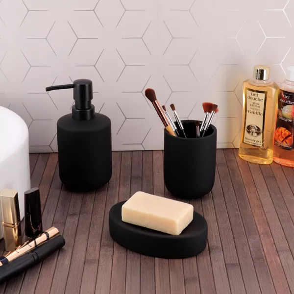 Set gobelet distributeur et porte-savon gr�s Timeless Noir