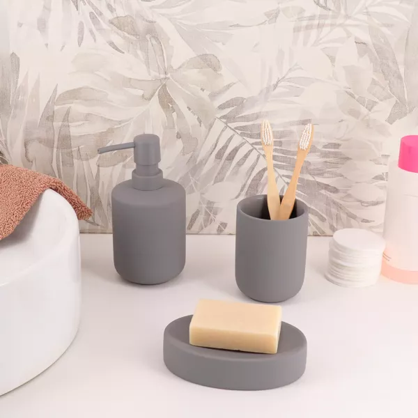 Set gobelet distributeur et porte-savon gr�s Timeless Gris
