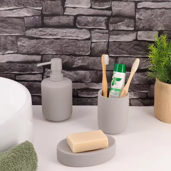 Set gobelet distributeur et porte-savon gr�s Timeless Gris clair
