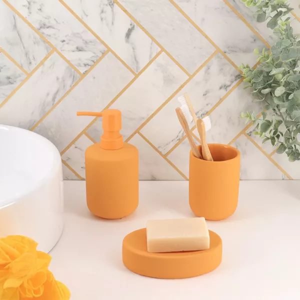 Set gobelet distributeur et porte-savon gr�s Timeless Jaune moutarde