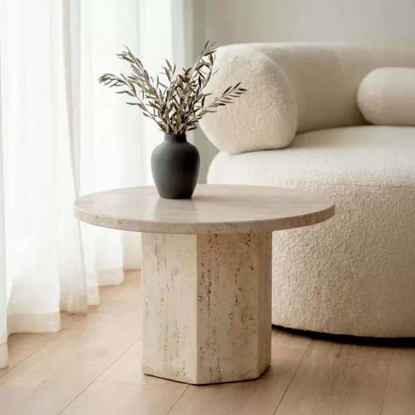 Mesa auxiliar redonda de magnesio oxidado (H41,9 cm) Marelda Efecto Travertino
