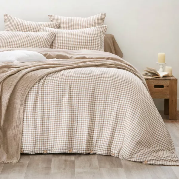 Housse de couette gaze de coton (260 x 240 cm) Ga�a vichy Ficelle 