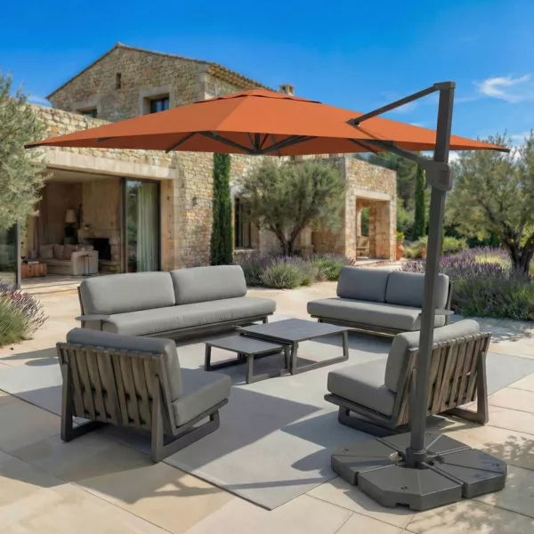 Ombrellone decentrato rettangolare in alluminio con base (3 x 4 m) Elyra Antracite e Terracotta