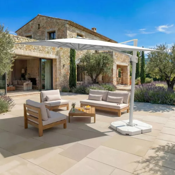 Ombrellone decentrato rettangolare in alluminio con base (3 x 4 m) Elyra Bianco