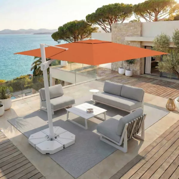 Ombrellone decentrato rettangolare in alluminio con base (3 x 4 m) Elyra Bianco e Terracotta