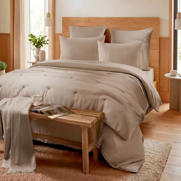 Housse de couette coton nid d'abeille (260 x 240 cm) Eva Ficelle