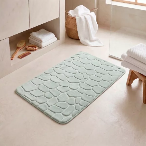Tapis de bain rectangulaire m�moire de forme (50 x 80 cm) Galeo Vert eucalyptus