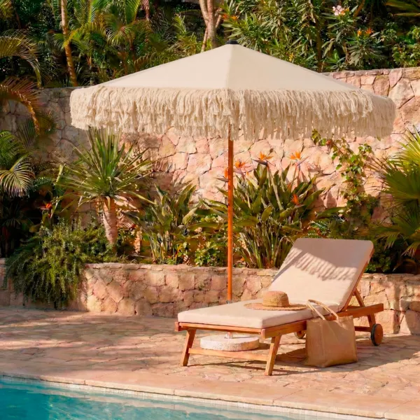 Parasol de jard�n circular con flecos (D2 m) Valparaiso Crudo