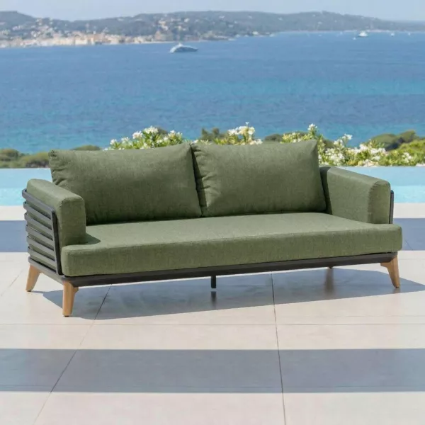 Canap� de jardin en aluminium 2 places Monte Carlo Gris anthracite et vert romarin