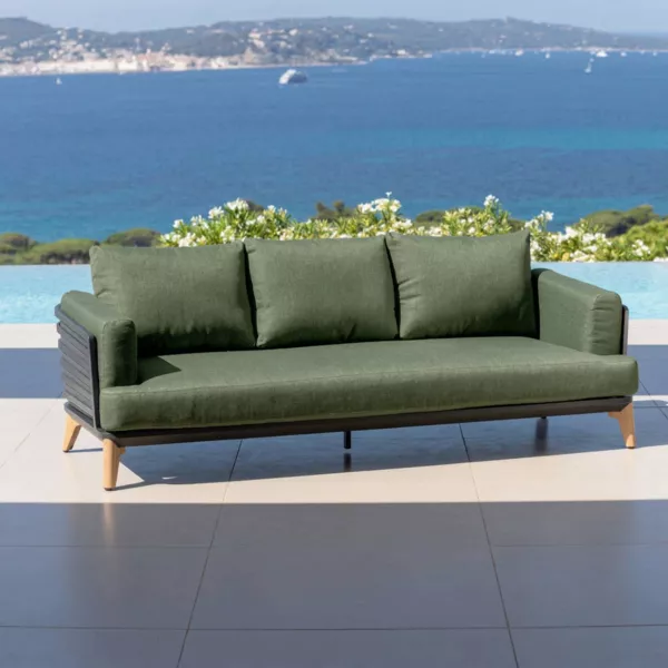 Canap� de jardin en aluminium 3 places Monte Carlo Gris anthracite et vert romarin