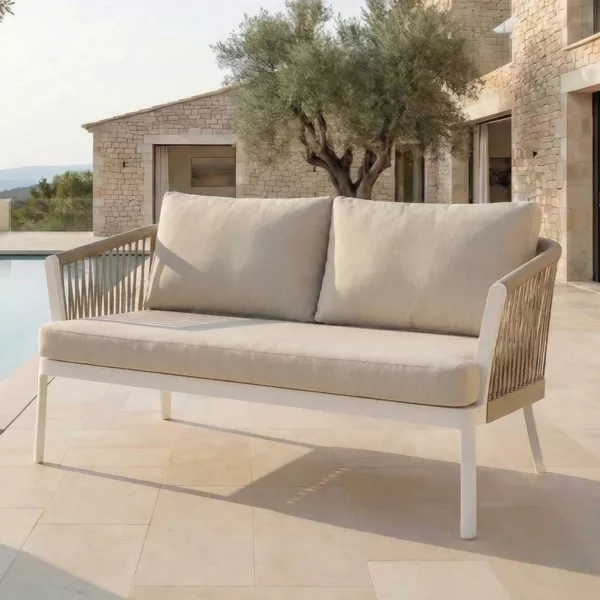 Divano da giardino in alluminio 2 posti Amalfi Bianco e beige