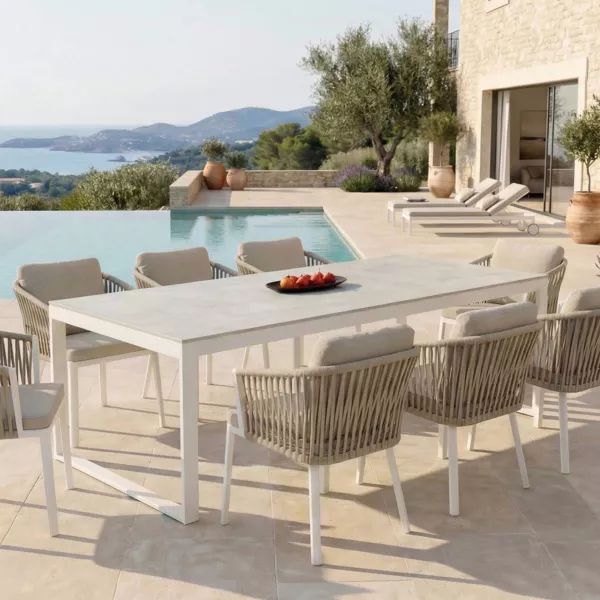 Table de jardin en aluminium et céramique 8 places (180 x 90 cm) Kore Blanc et gris clair
