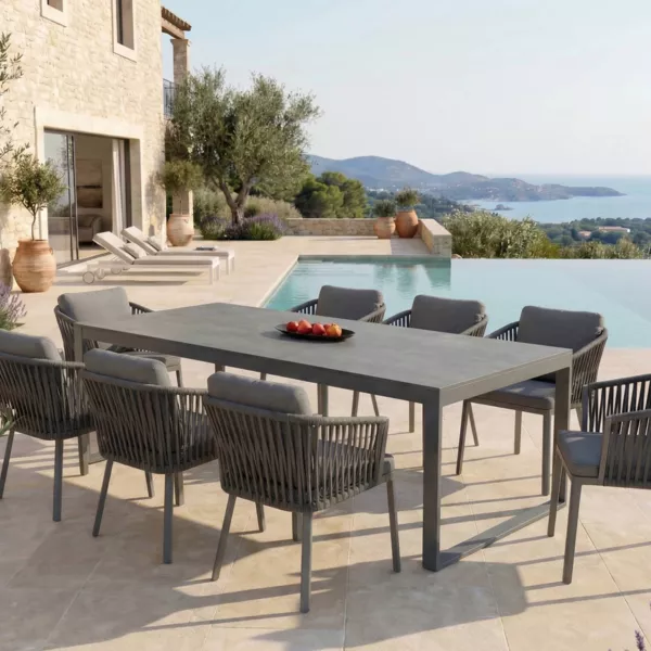 Table de jardin en aluminium et c�ramique 8 places (180 x 90 cm) Kore Gris anthracite