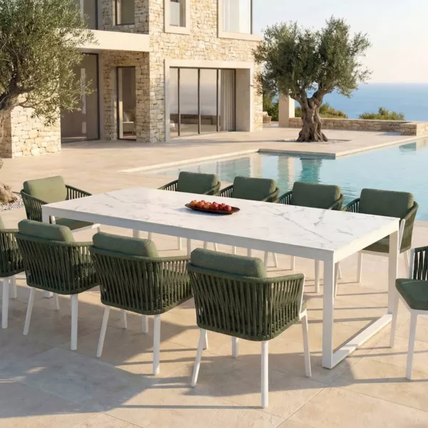 Gartentisch Aluminium/Keramik Kore - bis zu 12 Pers. (260 x 120 cm) - Wei�/Wei� marmoriert