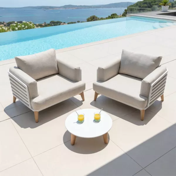 Lounge-Set Aluminium 2 Pl�tze 3tlg Monte Carlo Wei� und Taupe
