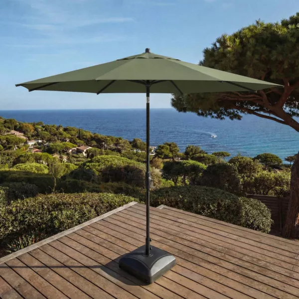 Parasol redondo de aluminio (D3,3 m) Elyra Antracita y Verde oliva