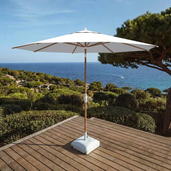 Parasol redondo de aluminio (D3,3 m) Elyra efecto madera y Blanco