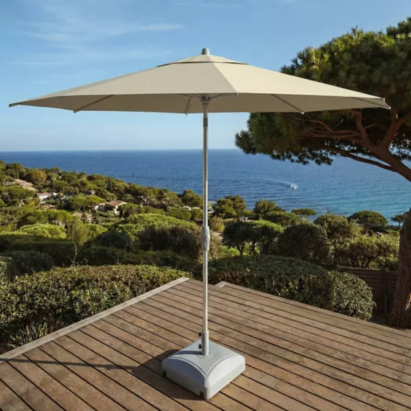 Parasol redondo de aluminio (D3,3 m) Elyra Met�lico brillante y Beige