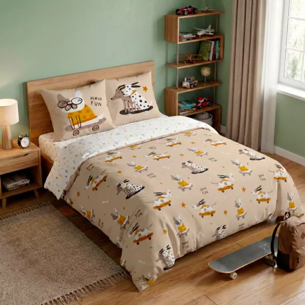 Housse de couette enfant et deux taies coton (200 x 200 cm) Isidore Multicolore