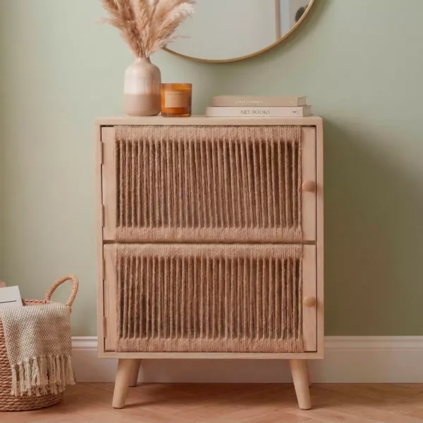 Kommode Schubladenkommode 2 Schubladen Holz und Hanfseil (40 x 65 cm) Manille Beige
