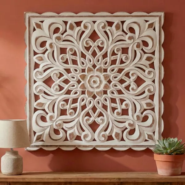 Decoraci�n de pared en madera (L80 cm) Mandala Blanco envejecido