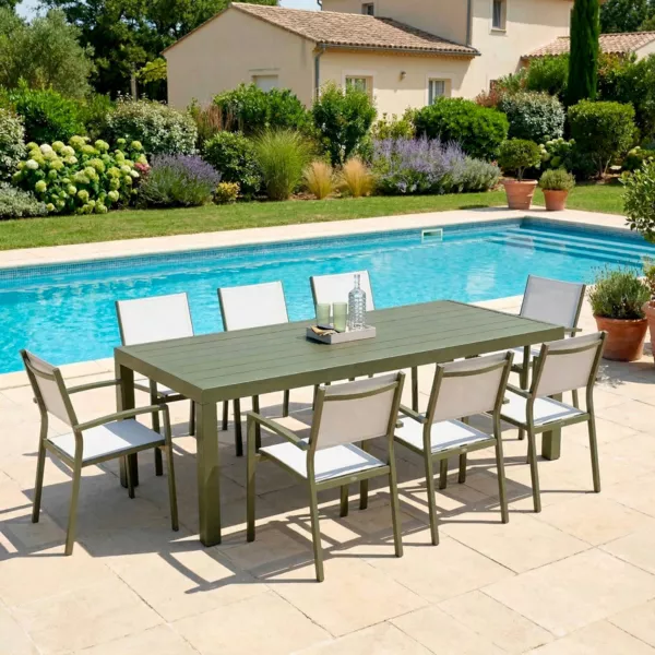 Table de jardin rectangulaire aluminium 8 places (210 x 100 cm) Murano Vert romarin