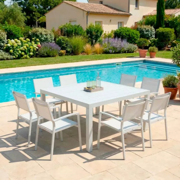 Table de jardin carr�e aluminium 8 places (136 x 136 cm) Murano Blanc