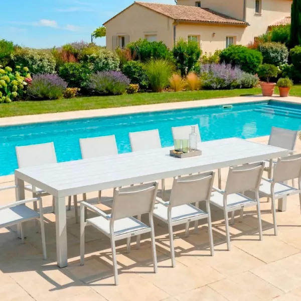 Rechthoekige tuintafel van aluminium voor 10 personen (240 x 120 cm) Murano Wit