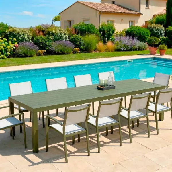 Table de jardin rectangulaire aluminium 10 places (240 x 120 cm) Murano Vert romarin