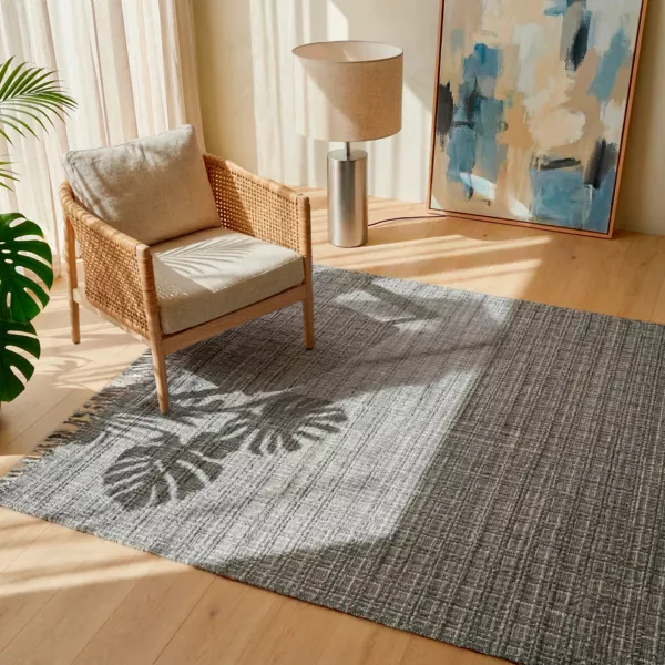 Rechthoekig woonkamer tapijt van gerecycled materiaal (140 x 200 cm) Priya Grijs
