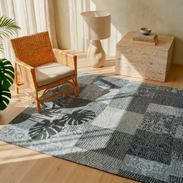 Alfombra rectangular de sal�n de jacquard (160 x 230 cm) Rishi Negro y Gris