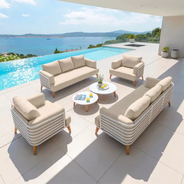 Lounge-Set Aluminium 8 Pl�tze 6tlg Monte Carlo Wei� und Beige