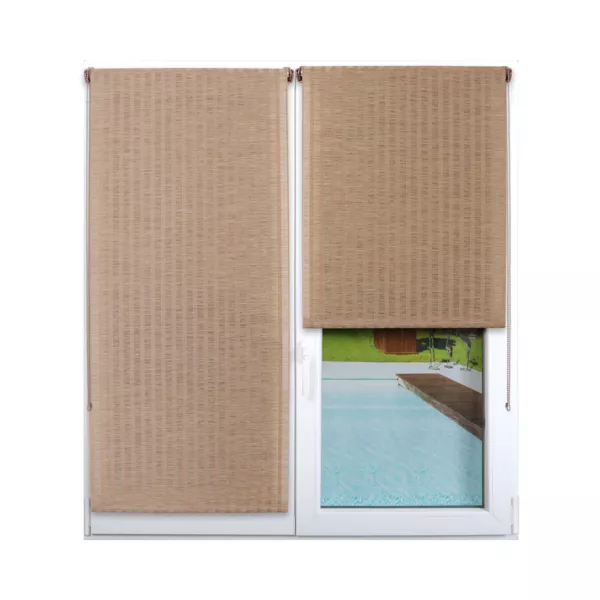 Bamboe-effect rolgordijn met zonwerende stof (210 x 220 cm) Beige Strepen