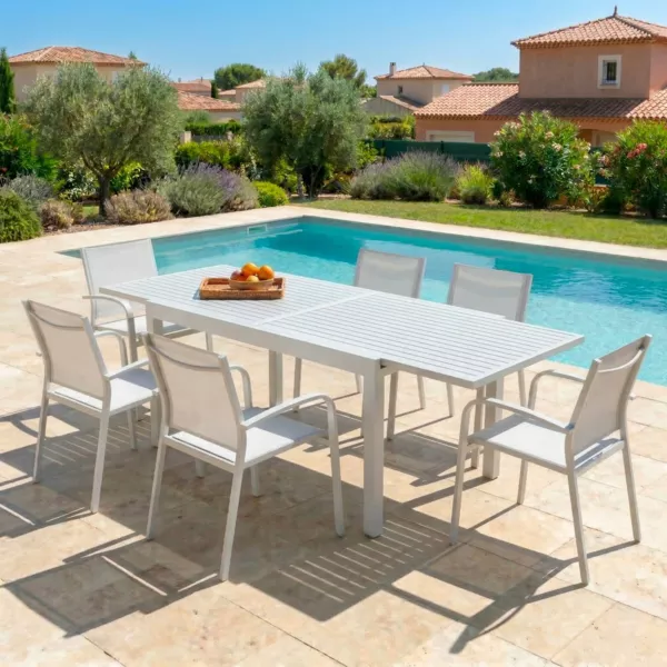 Tavolo da giardino allungabile alluminio 8 posti (90/180 x 90 cm) Murano Bianco