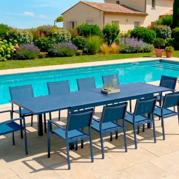 Tavolo da giardino allungabile in alluminio 12 persone (200/320 x 100 cm) Murano Blu