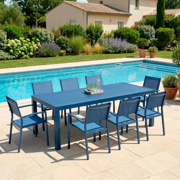 Table de jardin rectangulaire aluminium 8 places (210 x 100 cm) Murano Bleu p�trole
