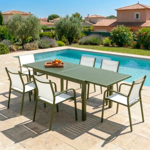 Table de jardin extensible en aluminium 8 places (90/180 x 90 cm) Murano Vert romarin
