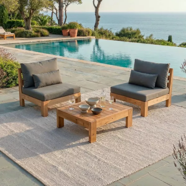 Salotto da giardino angolare in legno di acacia 2 posti 3 pezzi Born�o Grigio antracite