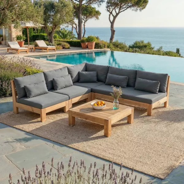 Conjunto de jard�n esquinero de madera de acacia 6 plazas 5 pzas Born�o Gris antracita
