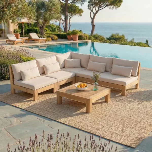 Conjunto de jard�n esquinero de madera de acacia 6 plazas 5 pzas Born�o Arena