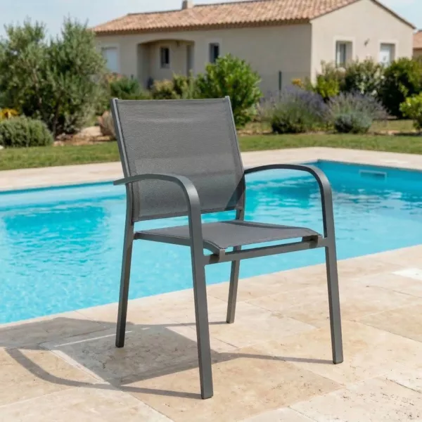 Stapelbarer Gartenstuhl mit Armlehnen Murano Aluminium - Anthrazitgrau