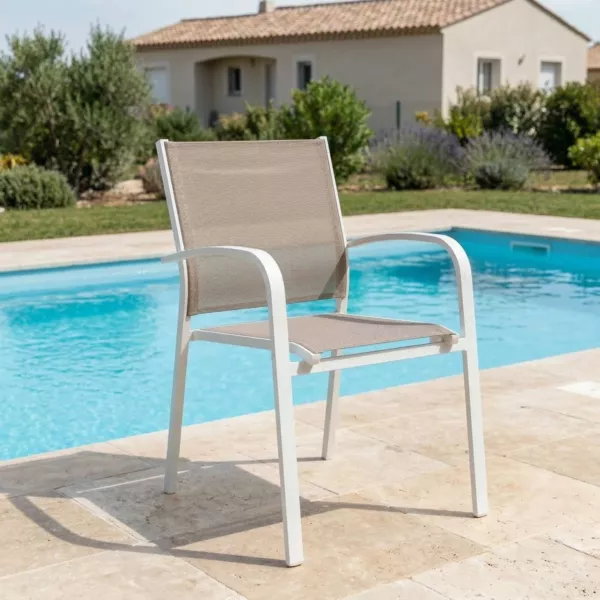 Fauteuil de jardin aluminium empilable Murano Blanc et taupe