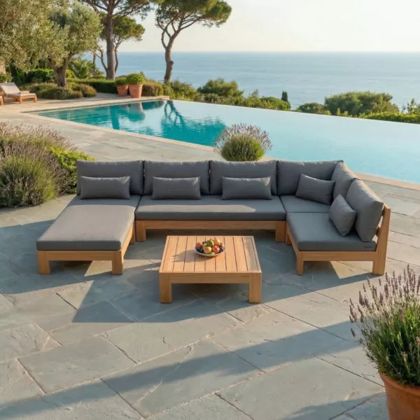 Salotto da giardino angolare in legno di acacia 5 posti 5 pezzi Born�o Grigio antracite