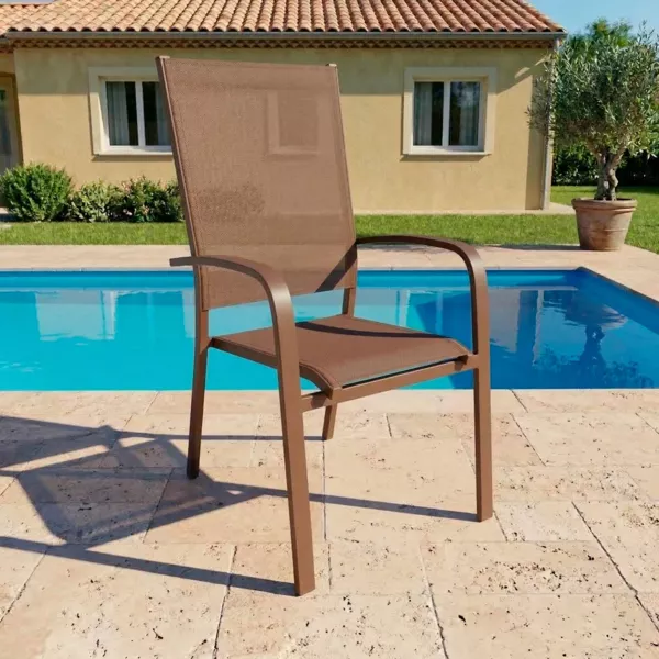 Fauteuil de jardin dossier haut aluminium empilable Murano Bronze