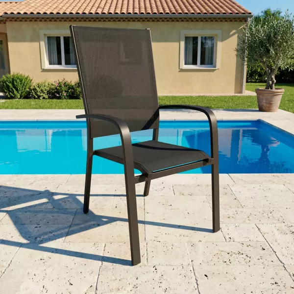 Fauteuil de jardin dossier haut aluminium empilable Murano Gris anthracite
